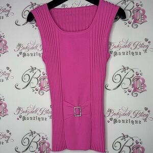 Top tank belt rhinestone bling detail crystals stretchy ribbed sleeveless blouse